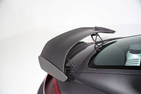 Close up of rear spoiler on sports carの写真素材