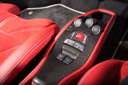Central tube in sports car with leather and carbon fibre trimの写真素材
