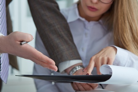 Business partners discuss the financial charts of the future contract. Selective focus.の写真素材