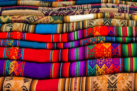 Textiles on a market in South Americaの写真素材