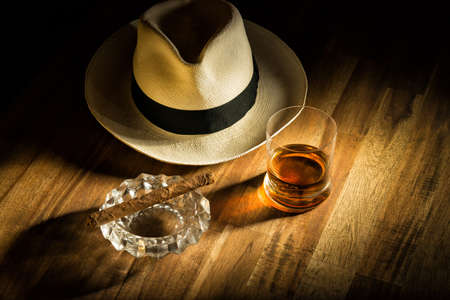 Rum, cigar and a hatの写真素材