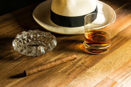 Rum, cigar and a hatの写真素材