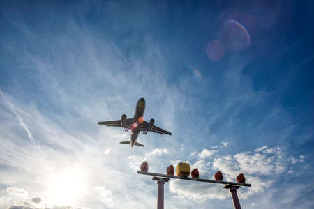 aircraft shortly before landing on the final approach to the airport