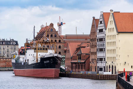 Soldek, historical cargo ship in the harbour of Gdansk in Polandの写真素材