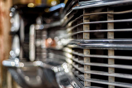 details of a classic car in a museum