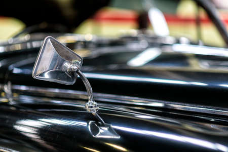 details of a classic car in a museum