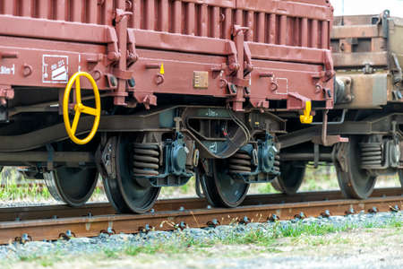 freight train with freight wagons at a shunt yard in Europeの写真素材