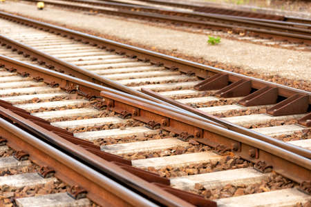 rails with track switch in a railway stationの素材 [FY310143130364]