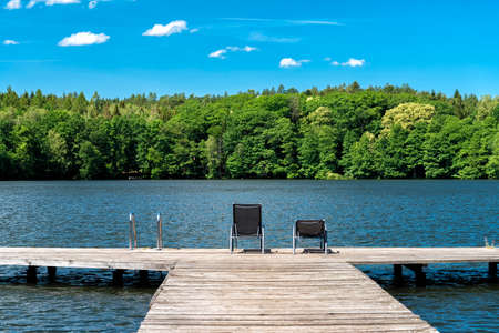 lake with bathing stage in summer in Europe