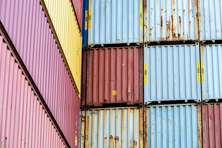 standard shipping containers in a container terminal before loading on a container ship