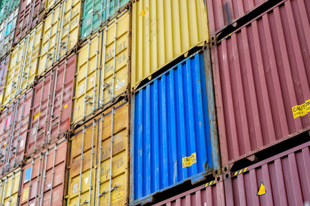 standard shipping containers in a container terminal before loading on a container ship