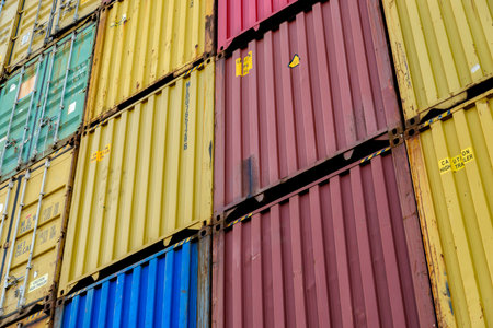 standard shipping containers in a container terminal before loading on a container shipの写真素材