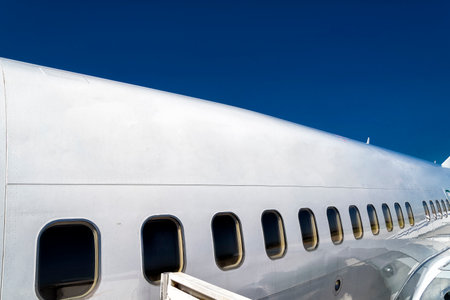 detail of a private jet parked at the airportの写真素材