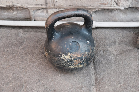 old potrepanaja kettlebell for sports outdoors winter spring autumnの写真素材
