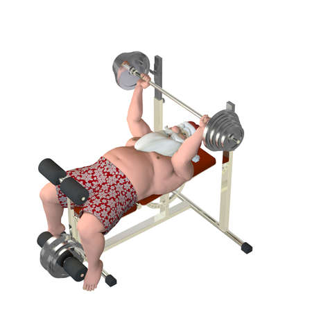 Santa Fitness - Lifting Weights  Santa lifting weights on a power bench  Isolatedの写真素材