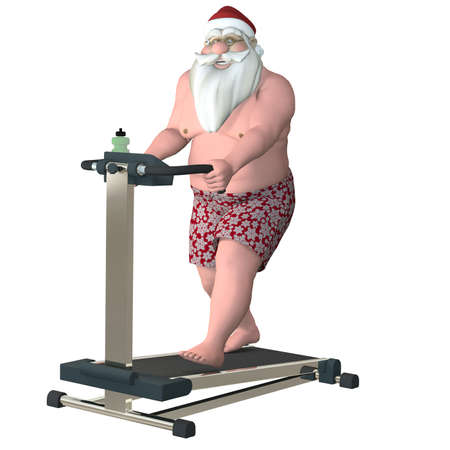 Santa Fitness - Treadmill  Santa working out on a treadmill   Isolated の写真素材