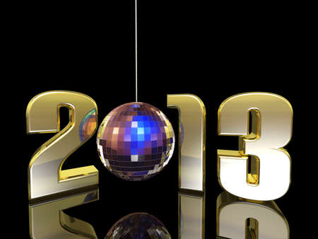 2013 hanging New Year Disco Ball with reflections. Happy New Year.