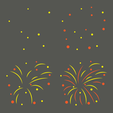 Flat vector firework explosions cartoon illustrations. cute fireworks vector concept isolated. flat cartoon style.のイラスト素材