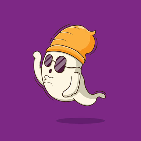 Cool cartoon of ghost vector illustration for halloween. flat cartoon icon mascot for halloween. flat cartoon.のイラスト素材