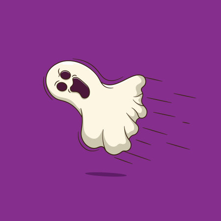 Flat design scary ghost cartoon vector illustration on halloween. flat cartoon style with isolated layers inside.のイラスト素材