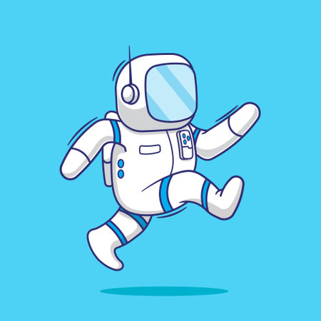Cute astronaut jump cartoon vector icon mascot illustration. futuristic technology character concept.のイラスト素材