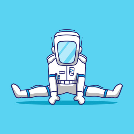 Cool cartoon astronaut stretching vector icon mascot illustration. futuristic technology conceptのイラスト素材