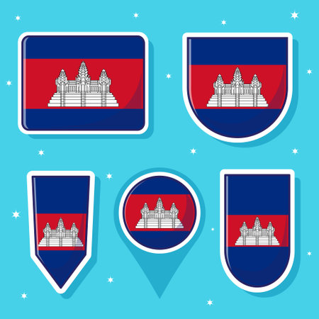 Cute vector state flag of Cambodia icon mascot illustration bundle. flag of southeast asia vector cartoon bundleのイラスト素材