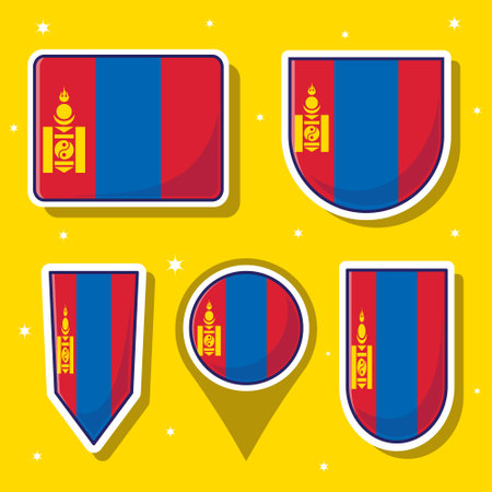 Mongolia national flag cartoon vector icon mascot bundle packs. Asian country flag collection templateのイラスト素材