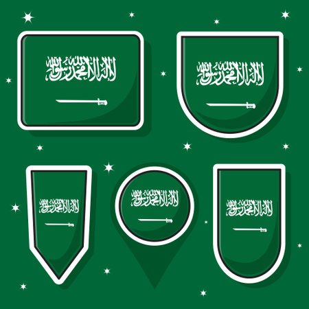 Saudi arabia national flag cartoon vector icon mascot bundle packs. West asia country flag collection setのイラスト素材