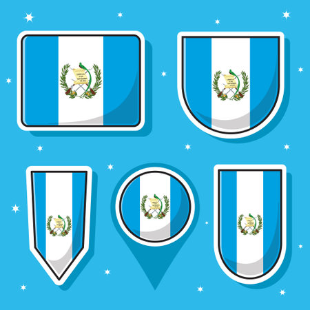 Flat cartoon vector illustration of Guatemala national flag with many shapes insideのイラスト素材