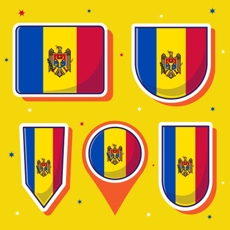 Flat cartoon vector illustration of Moldova national flag with many shapes insideのイラスト素材
