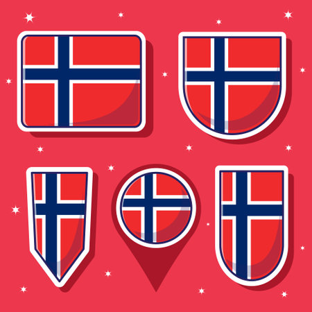 Flat cartoon vector illustration of Norway national flag with many shapes insideのイラスト素材