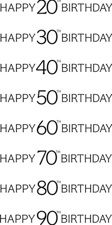 Happy Birthday, 20th, 30th, 40th, 50th, 60th, 70th, 80th, 90thのイラスト素材
