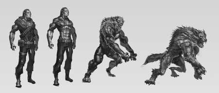 digital illustration of fantasy male man character werewolf transform stage from Indian native americanの写真素材
