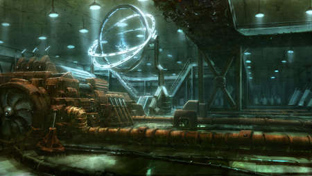 digital illustration of futuristic science fiction time machine with spinning speed functionの写真素材