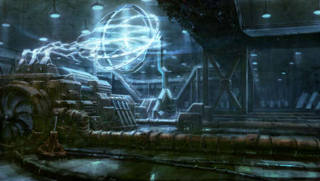 digital illustration of futuristic science fiction time machine spinning running working mode in speedの写真素材