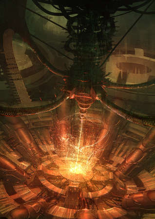 digital illustration of futuristic energy generator interiorの写真素材