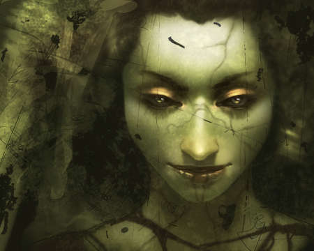 digital illustration of face of a dark woman female girl in close up viewの写真素材