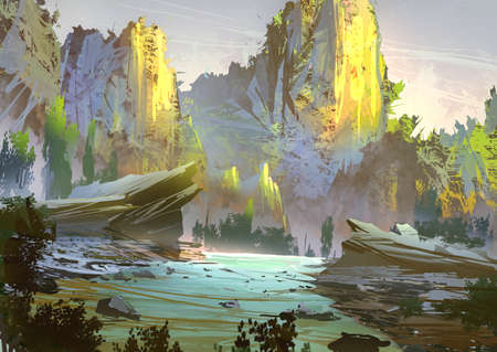 digital illustration of fantasy science fiction landscapeの写真素材