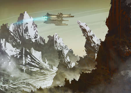 digital illustration of fantasy science fiction landscapeの写真素材