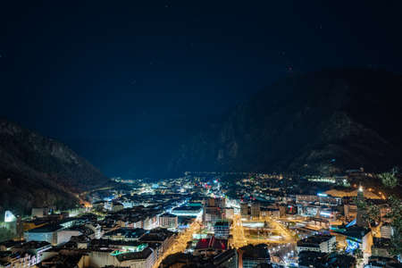 night lanscape of Andorra la vellaの写真素材
