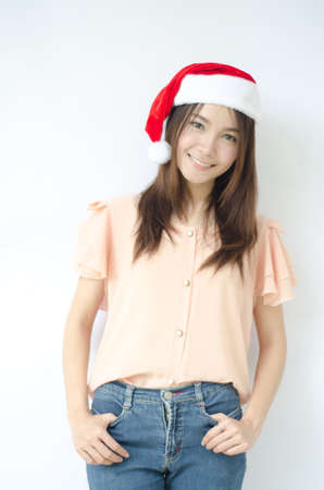 Young beauty Asian girl with santa hat  の写真素材