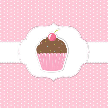 Vintage Cupcakes Pink Labels, Vector Illustrationのイラスト素材