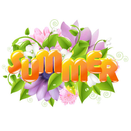 Summer illustration With Flower And Leaf, Isolated On White Backgroundのイラスト素材