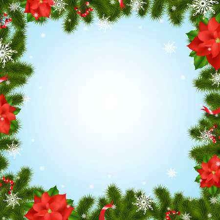 Border Fir-tree Branches With Poinsettia With Gradient Mesh,  Illustrationのイラスト素材