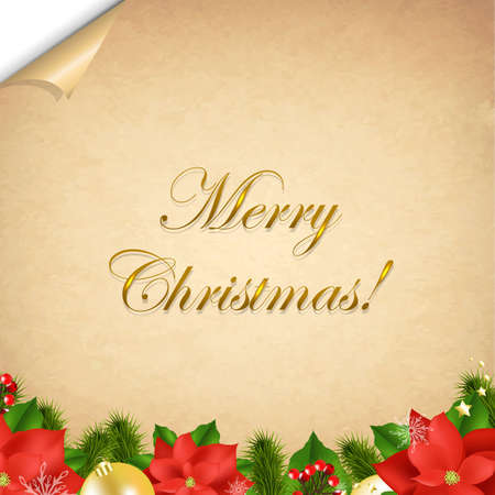Old Paper With Corner And Christmas Border With Gradient Mesh,  Illustrationのイラスト素材