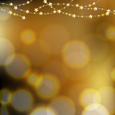 Golden Stars With Bokeh Background With Gradient Mesh, Vector Illustrationのイラスト素材