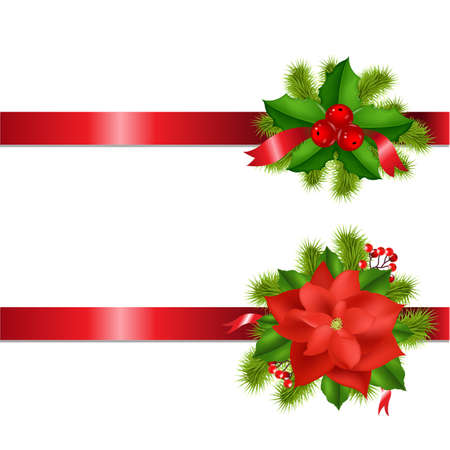 Winter Flower And Berry With Ribbons Isolated On White Background With Gradient Mesh, Vector Illustrationのイラスト素材