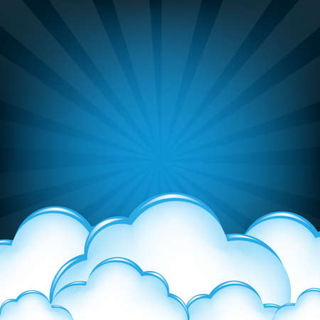 Cloud And Blue Sunburst With Gradient Mesh, Vector Illustrationのイラスト素材