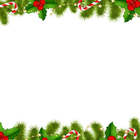 Border Fir Tree Branches Background, With Gradient Mesh, Vector Illustration のイラスト素材